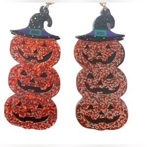 Halloween pumpkin jack o lantern dangly earrings nickel free NWT NEW